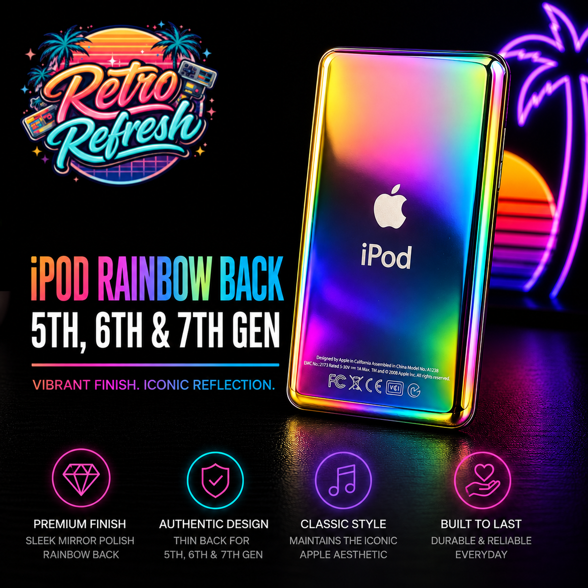 Rainbow Thin Back Housing – For iPod Classic / Video