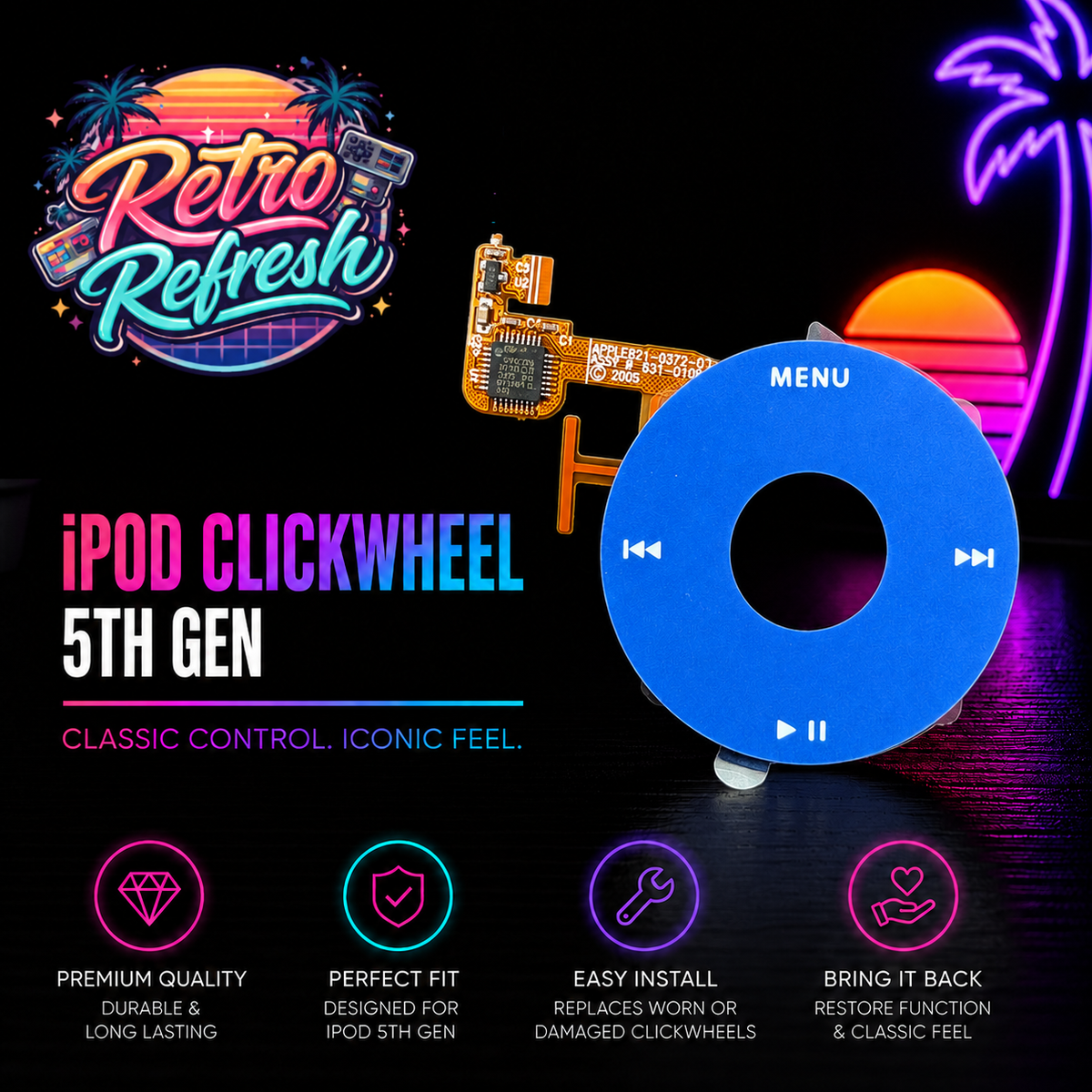 Blue Click Wheel Replacement – For iPod Video 5th / 5.5 Generation