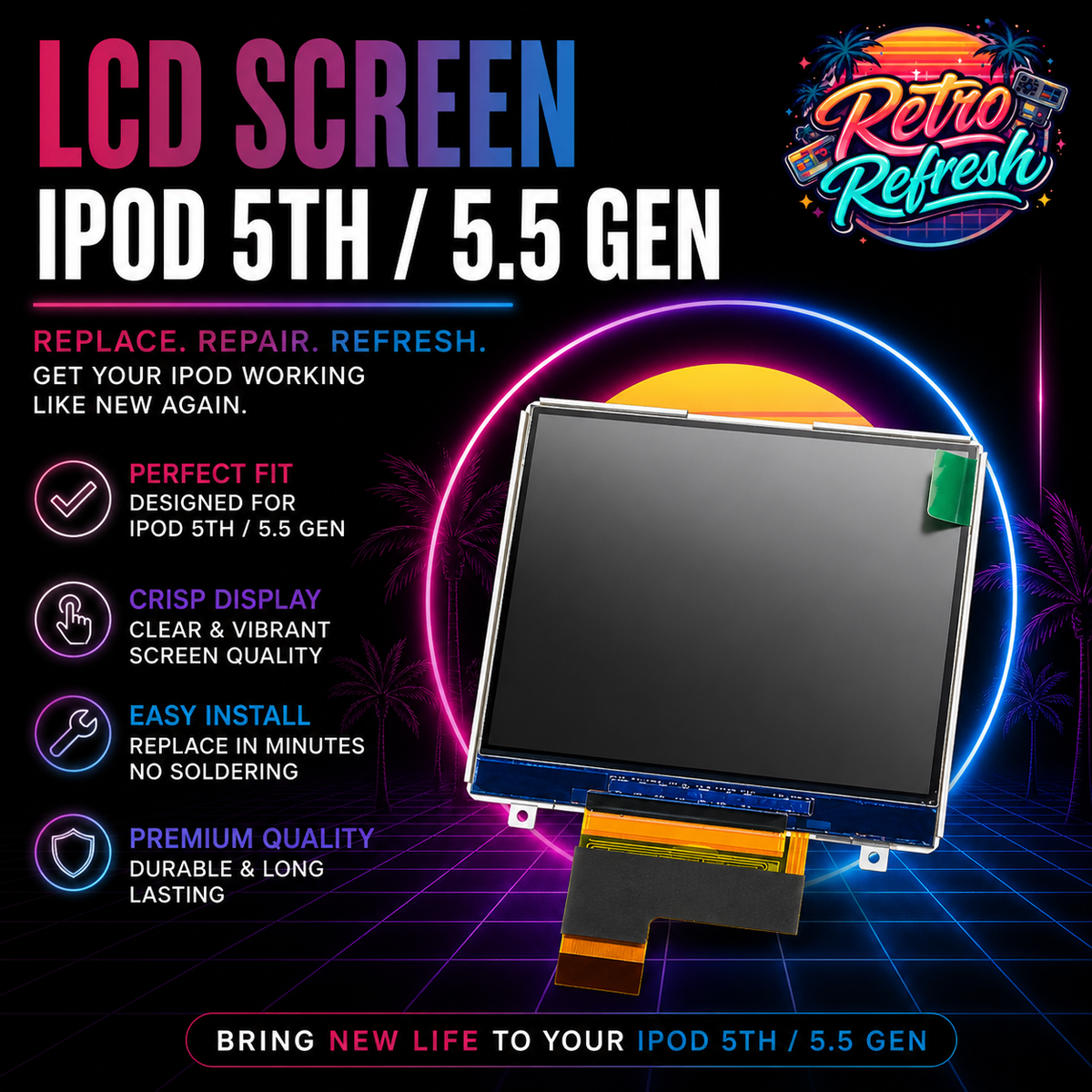 LCD Screen Replacement – For iPod Video 5th / 5.5 Generation