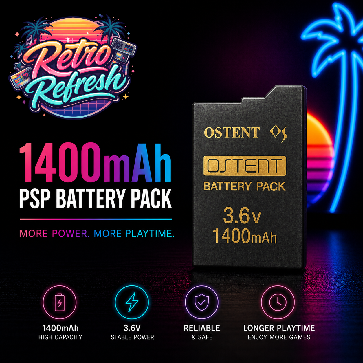 Ostent Replacement Battery for Sony PSP Slim Models – 1400mAh High Capacity