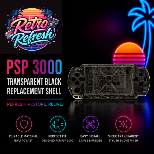 Premium PSP 3000 Full Replacement Shell Kit – Transparent Black Housing with Buttons