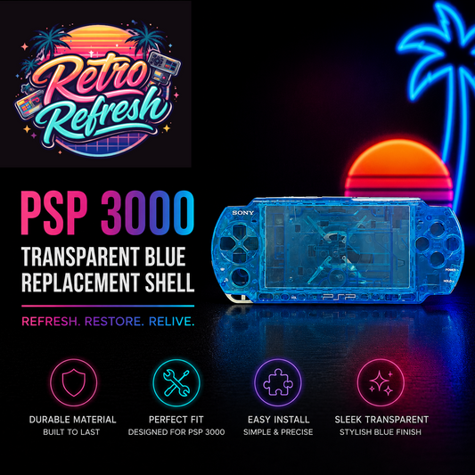 Premium PSP 3000 Full Replacement Shell Kit – Transparent Blue Housing with Buttons