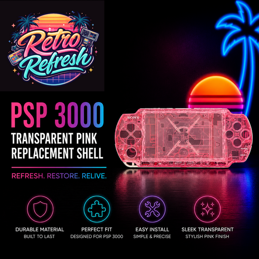 Premium PSP 3000 Full Replacement Shell Kit – Transparent Pink Housing with Buttons