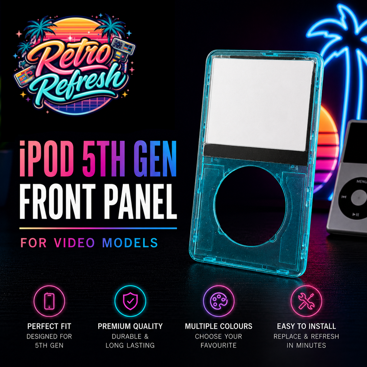 Transparent Blue Front Housing – For iPod Video 5th / 5.5 Gen (Clear Shell)