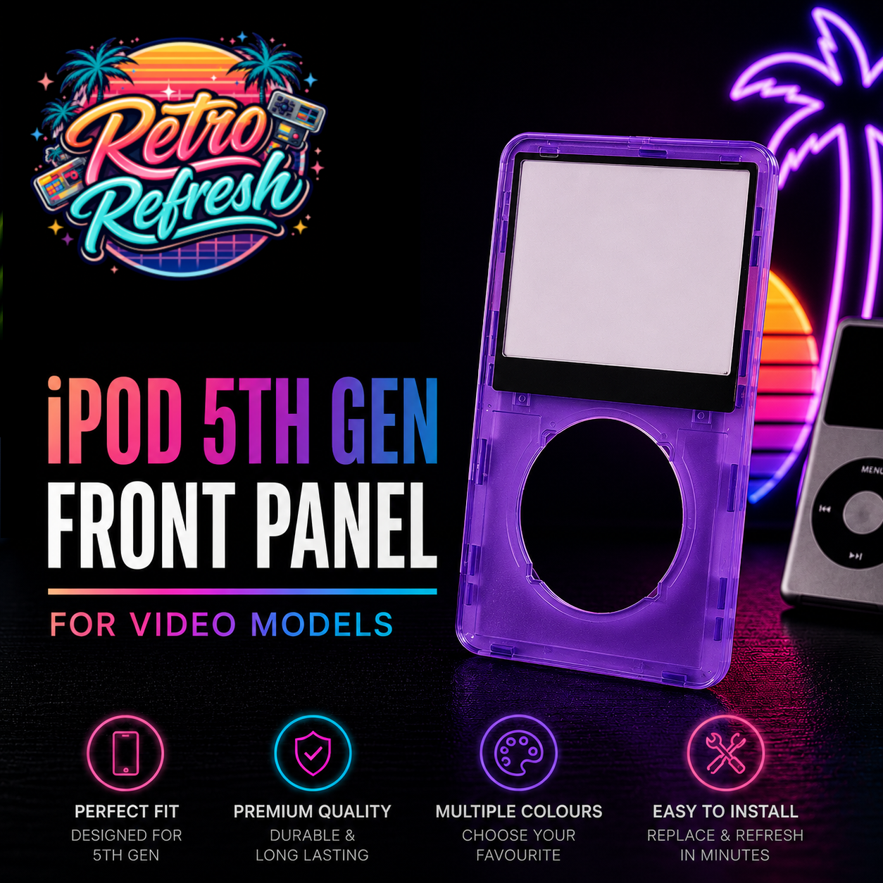 Transparent Purple Front Housing – For iPod Video 5th / 5.5 Gen (Clear Shell)